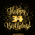 Gold Confetti Animation (loop, gif) - Happy 34th Birthday Lettering Card