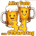 Urkomisches animiertes Bild mit Biergläsern für die Feier zu seinem 34. Geburtstag