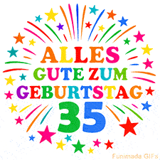Bunte 'Alles Gute zum Geburtstag' Animation für den 35. Geburtstag mit Sternen und bunten Farben