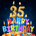 Best Happy 35th Birthday Cake with Colorful Candles GIF