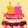 Hand Drawn 36th Birthday Cake Greeting Card (Animated Loop GIF)
