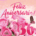 Lindas rosas e borboletas - 36 anos de feliz aniversário GIF