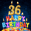 Best Happy 36th Birthday Cake with Colorful Candles GIF