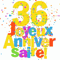 Image GIF festive et colorée de joyeux anniversaire 36 ans