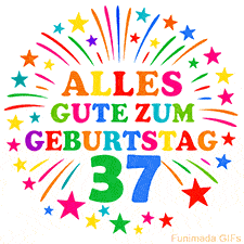 Bunte 'Alles Gute zum Geburtstag' Animation für den 37. Geburtstag mit Sternen und bunten Farben
