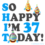 A fun birthday animation celebrating turning 37 with colorful party hats, smiling faces, and cheerful emojis.