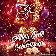 Bunte Ballons Geschenke und blühende Rosen betonen die goldene Zahl 37 mit Alles Gute zum Geburtstag und Konfetti auf festlichem Hintergrund