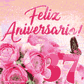 Lindas rosas e borboletas - 37 anos de feliz aniversário GIF