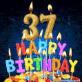 Best Happy 37th Birthday Cake with Colorful Candles GIF