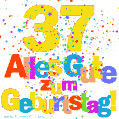 Festliches und farbenfrohes GIF-Bild zum 37. Geburtstag.