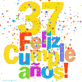 Imagen GIF festiva y colorida de feliz cumpleaños número 37