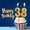 Happy Birthday - 38 Years Old Animated Card