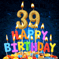 Best Happy 39th Birthday Cake with Colorful Candles GIF