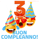 Due boccali di birra sorridenti animati, con il numero 3 e la scritta 'Buon Compleanno!' in caratteri allegri su uno sfondo bianco.