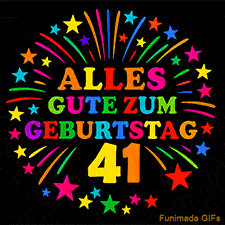 Animiertes GIF 'Alles Gute zum Geburtstag 41 mit bunten Buchstaben und leuchtenden Sternen