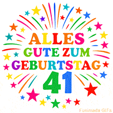 Bunte 'Alles Gute zum Geburtstag' Animation für den 41. Geburtstag mit Sternen und bunten Farben