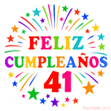 Imagen animada para felicitar los 41 años con letras de colores y diseño festivo.