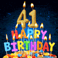 Best Happy 41st Birthday Cake with Colorful Candles GIF