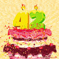 Hand Drawn 42nd Birthday Cake Greeting Card (Animated Loop GIF)