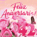 Lindas rosas e borboletas - 42 anos de feliz aniversário GIF