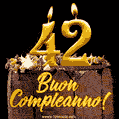 Buon compleanno 42 anni GIF. Torta al cioccolato e candele.