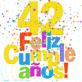 Imagen GIF festiva y colorida de feliz cumpleaños número 42