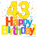 Festive and Colorful Happy 43rd Birthday GIF Image