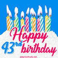 Animated Happy 43rd Birthday Card with Cake and Lit Candles