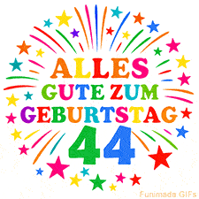 Bunte 'Alles Gute zum Geburtstag' Animation für den 44. Geburtstag mit Sternen und bunten Farben