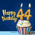 Happy Birthday - 44 Years Old Animated Card