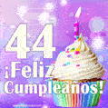 GIF para cumpleaños de 44 con pastel de cumpleaños y los mejores deseos