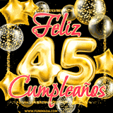 A large of balloons in various shapes, sizes, and colors with the words 'Happy Birthday' and a number 45