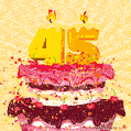Hand Drawn 45th Birthday Cake Greeting Card (Animated Loop GIF)