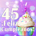 GIF para cumpleaños de 45 con pastel de cumpleaños y los mejores deseos