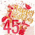 Flowers, strawberry and animated confetti celebration cake for 45th birthday
