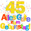 Festliches und farbenfrohes GIF-Bild zum 45. Geburtstag.