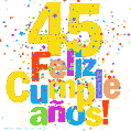 Imagen GIF festiva y colorida de feliz cumpleaños número 45