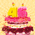 Hand Drawn 46th Birthday Cake Greeting Card (Animated Loop GIF)