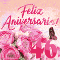 Lindas rosas e borboletas - 46 anos de feliz aniversário GIF