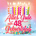 Alles Gute zum 48. Geburtstag! Schöne Geburtstagstorte animierte GIF.