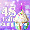 GIF para cumpleaños de 48 con pastel de cumpleaños y los mejores deseos