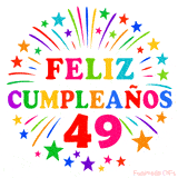 Imagen animada para felicitar los 49 años con letras de colores y diseño festivo.