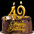 49 Birthday Chocolate Cake with Gold Glitter Number 49 Candles (GIF)