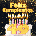 Tarjeta GIF de cumpleaños feliz de 49 años con torta y velas