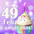 GIF para cumpleaños de 49 con pastel de cumpleaños y los mejores deseos