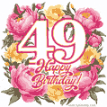 Animated 49th birthday GIF featuring a wreath of beautiful peonies, perfect for her special day
