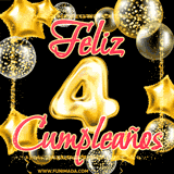 A large of balloons in various shapes, sizes, and colors with the words 'Happy Birthday' and a number 4
