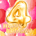 Fantastic Gold Number 4 Balloons Happy Birthday Card (Moving GIF)