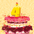 Hand Drawn 4th Birthday Cake Greeting Card (Animated Loop GIF)