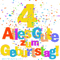 Festliches und farbenfrohes GIF-Bild zum 4. Geburtstag.